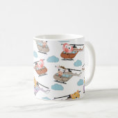 ヘリコプターパターンのかわいい動物 コーヒーマグカップ (正面右)