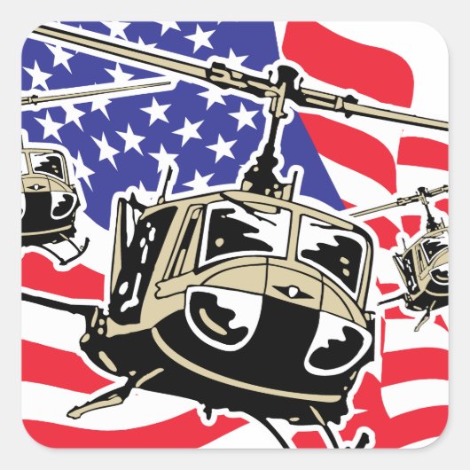 ヘリコプター付き米国国旗 スクエアシール (正面)
