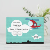 ヘリコプター誕生日テーマ(青) 招待状 (スタンド正面)