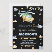 ヘリコプター誕生日招待状イエローグレーブラック 招待状 (正面)