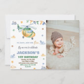 ヘリコプター誕生日招待状イエローグレー写真 招待状 (正面)