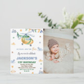 ヘリコプター誕生日招待状イエローグレー写真 招待状 (スタンド正面)