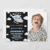ヘリコプター誕生日招待状グレーブラックw写真 招待状 (正面)