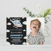 ヘリコプター誕生日招待状グレーブラックw写真 招待状 (スタンド正面)