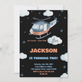ヘリコプター誕生日招待状ブラックBK 招待状 (正面)