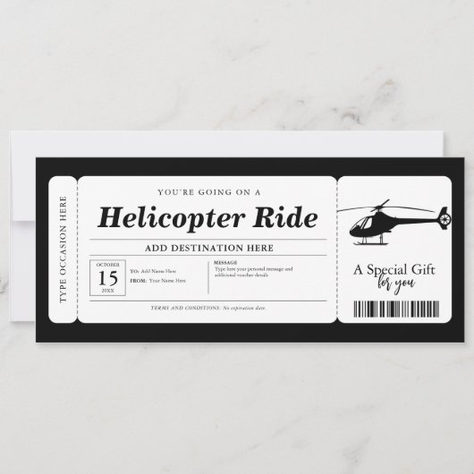 ヘリコプター遊覧サプライズギフトチケットバウチャー 招待状 (正面)