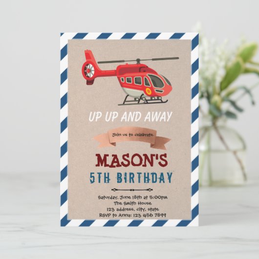 ヘリコプター飛行機の誕生日テーマ招待状 招待状 (スタンド正面)