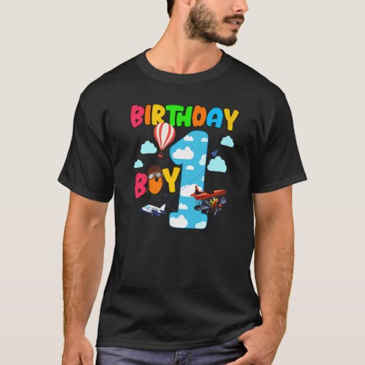 ヘリコプタ1番目の誕生日ボーイ飛行機飛行機パイロット1 Tシャツ (正面)