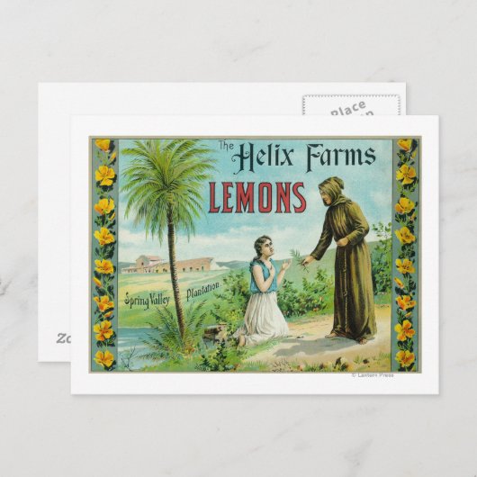 ヘリックスファームズレモンラベルサンディエゴ(カリフォルニア州) ポストカード (正面/裏面)