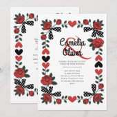 ヘリテイジ レトロ 1950年代 ロカビリー ローズ ハート ウェディング 招待状 (正面/裏面)