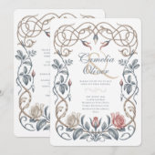 ヘリテイジ ヴィクトリアン ブラッシュ, ブルー フローラル ウェディング 招待状 (正面/裏面)