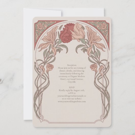 ヘリテージ アール・ヌーヴォー ボタニカル ウェディング テラコッタ 招待状 (裏面)