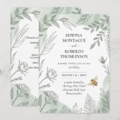 ヘリテージ セージ ボタニカル ビー ウェディング 招待状 (正面/裏面)