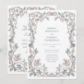 ヘリテージ ビクトリアン ブラッシュ ダスティーブルー フローラル ウェディング 招待状 (正面/裏面)