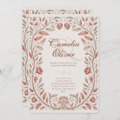 ヘリテージ ビクトリアン ボタニカル テラコッタ ウェディング 招待状 (正面/裏面)