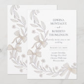 ヘリテージ ボタニカル リボン ボウ エレガント ニュートラル ウェディング 招待状 (正面/裏面)