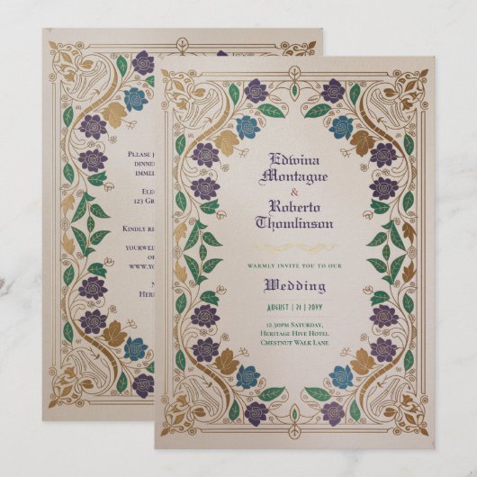 ヘリテージ ミディアム ベルジャン トーン ゴールド オルネイト ウェディング 招待状 (正面/裏面)