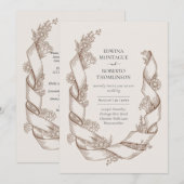 ヘリテージ ラスティック サンフラワー リボン ボタニカル ウェディング 招待状 (正面/裏面)