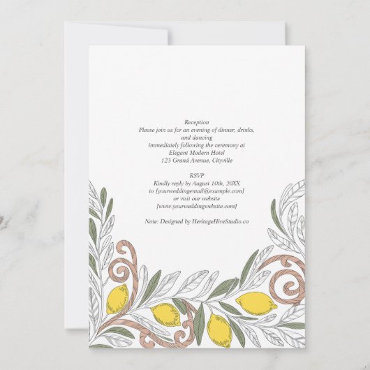 ヘリテージ レモン ラインアート メディテレニアン ウェディング 招待状 (裏面)