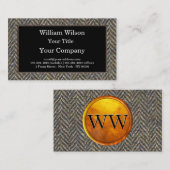 ヘリンボンツイード、黄銅および金ゴールドのモノグラム 名刺 (正面/裏面)