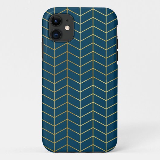 ヘリンボンパターン幾何学的なフェイクな金ゴールドホイル海軍 Case-Mate iPhoneケース (裏面)