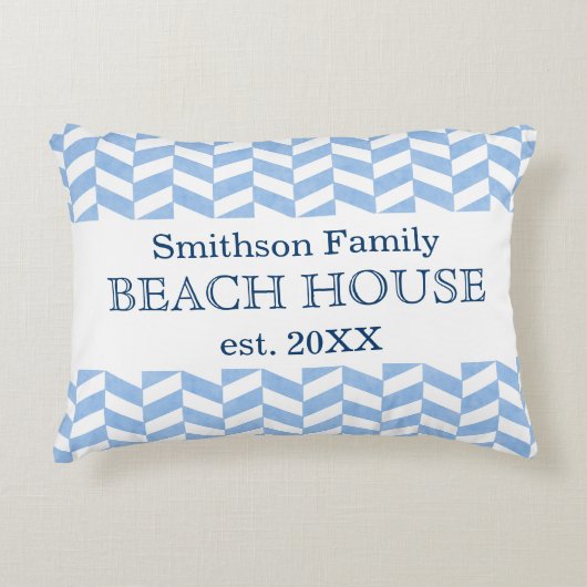 ヘリンボン青く白いビーチハウスのカスタム アクセントクッション (正面)