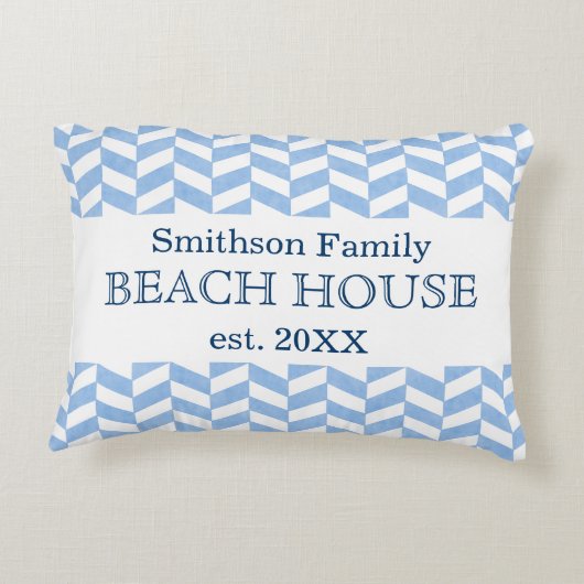 ヘリンボン青く白いビーチハウスのカスタム アクセントクッション (裏面)
