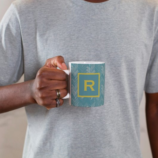 ヘリンボーンシェブロンパターンターコイズパーソナル コーヒーマグカップ