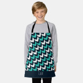 ヘリンボーンネイビーブルーミニマルパターン エプロン (着用した状態)