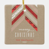 ヘリンボーンバンドクリスマスオーナメント – クリムゾン セラミックオーナメント (正面)