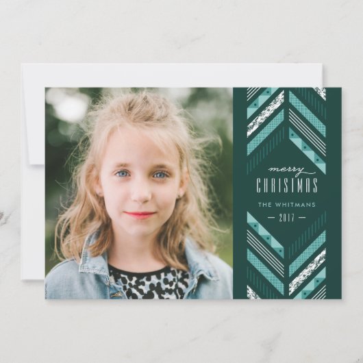 ヘリンボーンバンドホリデーカード – ティール（緑がかった色） シーズンカード (正面)