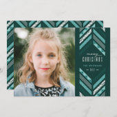 ヘリンボーンバンドホリデーカード – ティール（緑がかった色） シーズンカード (正面/裏面)
