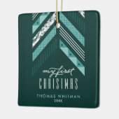 ヘリンボーンバンド1stクリスマスオーナメント – ティール（緑がかった色） セラミックオーナメント (左)