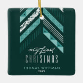 ヘリンボーンバンド1stクリスマスオーナメント – ティール（緑がかった色） セラミックオーナメント (正面)