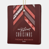 ヘリンボーンバンド1stクリスマスオーナメント – 赤 セラミックオーナメント (左)