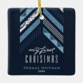 ヘリンボーンバンド1stクリスマスオーナメント – 青 セラミックオーナメント (正面)