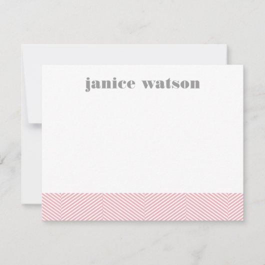 ヘリンボーンパーソナライズされたフラットノートカード – ピンク ノートカード (正面)