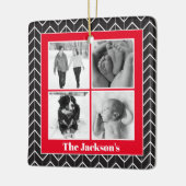 ヘリンボーンフォトコラージクリスマスセモダンラミック セラミックオーナメント (左)