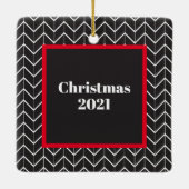 ヘリンボーンフォトコラージクリスマスセモダンラミック セラミックオーナメント (裏面)