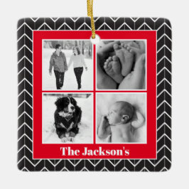 ヘリンボーンフォトコラージクリスマスセモダンラミック セラミックオーナメント
