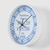 ヘリンボーンブルーホワイトビーチハウスカスタム 壁時計 (傾斜)