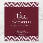 ヘリンボーン伝統的レッドホームメイドクリスマス ワインラベル (シングルラベル)