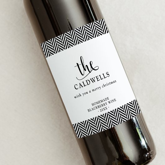 ヘリンボーン伝統的自家製ホワイトクリスマス ワインラベル
