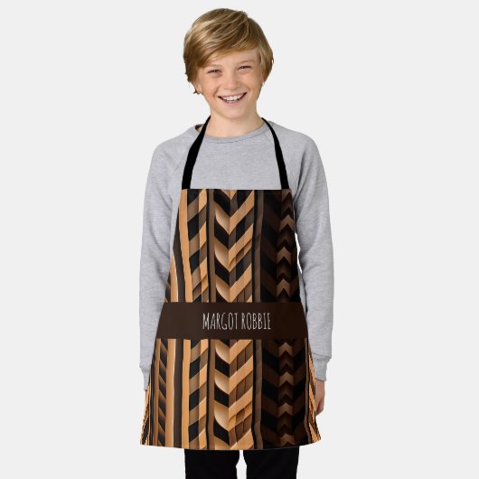 ヘリンボーン編み編組茶色パターモダンン エプロン (着用した状態)