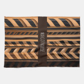 ヘリンボーン編み編組茶色パターモダンン キッチンタオル (横)