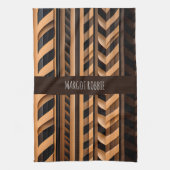 ヘリンボーン編み編組茶色パターモダンン キッチンタオル (縦)