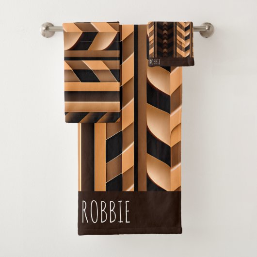 ヘリンボーン編み編組茶色パターモダンン バスタオルセット (インサイチュ)
