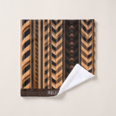 ヘリンボーン編み編組茶色パターモダンン バスタオルセット (ウォッシュタオル)