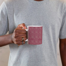 ヘリンボーン・チェック柄の高級感あるレッド コーヒーマグカップ