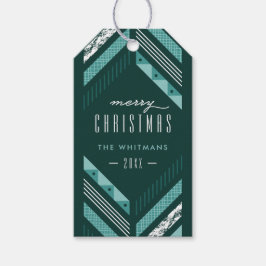 ヘリンボーン バンド ホリデー フォト ギフト タグ - ティール